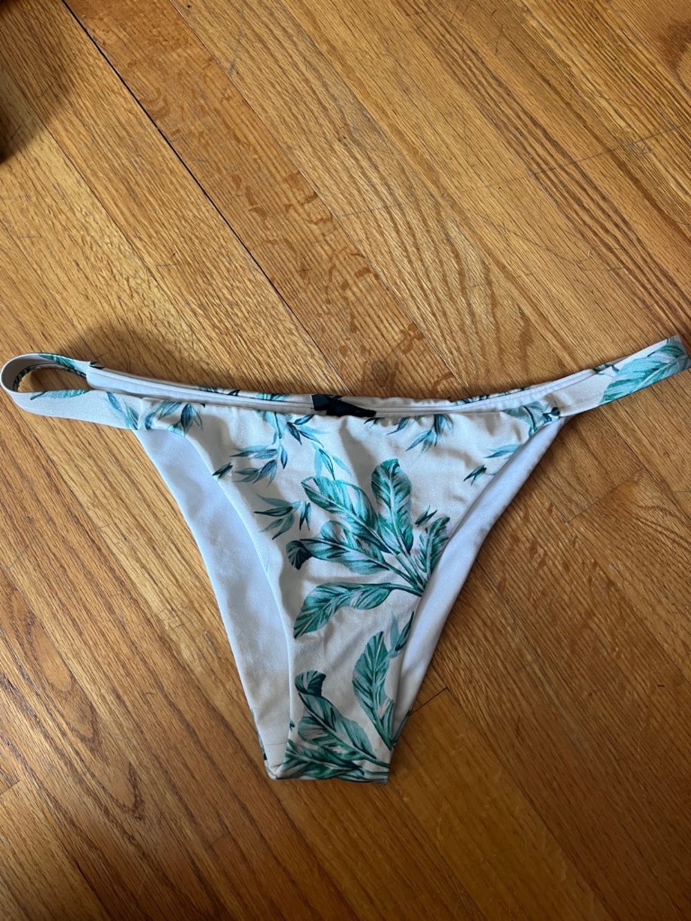 aerie White Bikini Bottom with Green Tropical Leaf Print